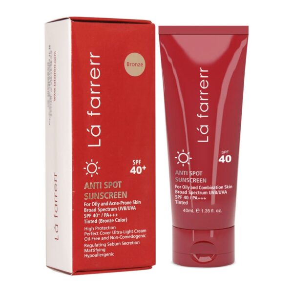 کرم ضد آفتاب رنگی SPF40 پوست چرب لافارر رنگ برنز ضد لک 40 میلی لیتر