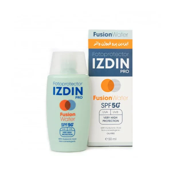 کرم ضدآفتاب بی رنگ مدل فیوژن واتر SPF50 ایزدین