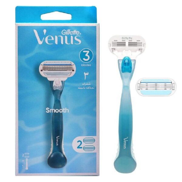 دسته تیغ ژیلت Gillette Venus مدل Smooth به همراه 2 عدد تیغ سه لبه
