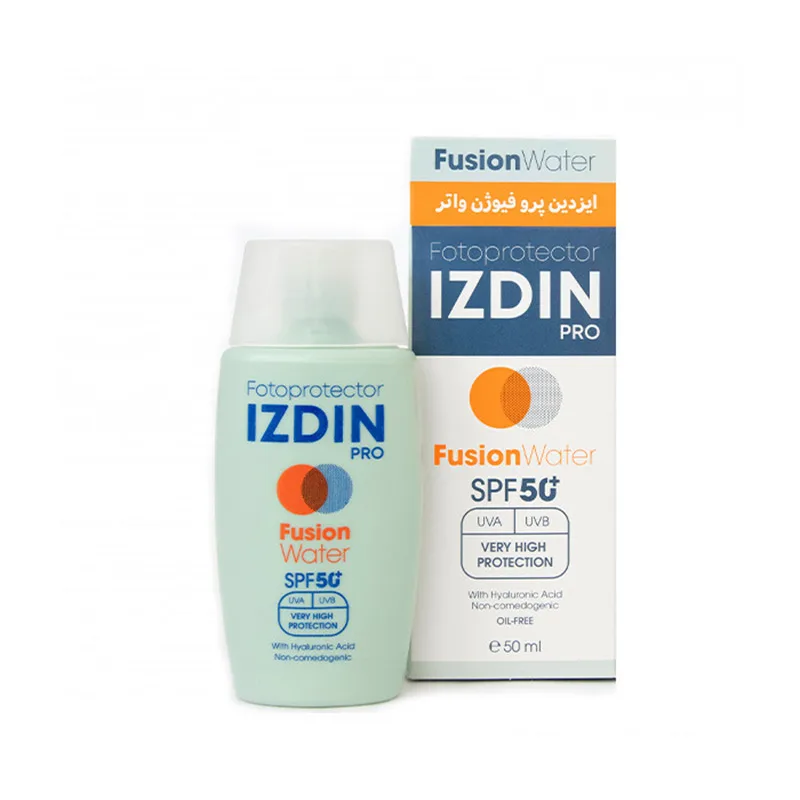 کرم ضدآفتاب بی رنگ مدل فیوژن واتر SPF50 ایزدین